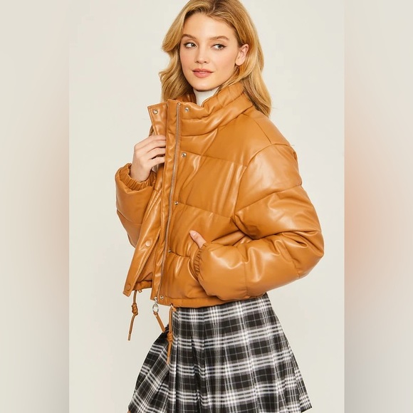 •Let's Get Puffed Up• Faux Leather Puffer Jacket - Picture 2 of 3
